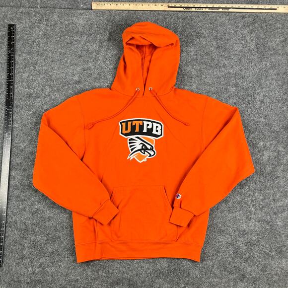 Champion Hoodie Mens Size M Orange UTPB Falcons Pullover Fleece College Logo - Picture 2 of 8